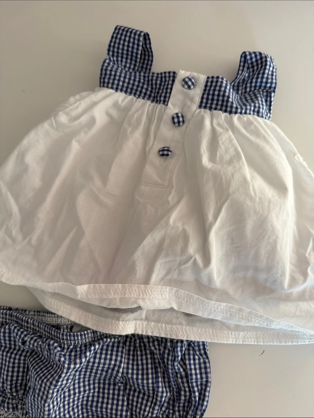 Baby Sailboat Embroidered Top & Gingham Bloomers - White & Blue